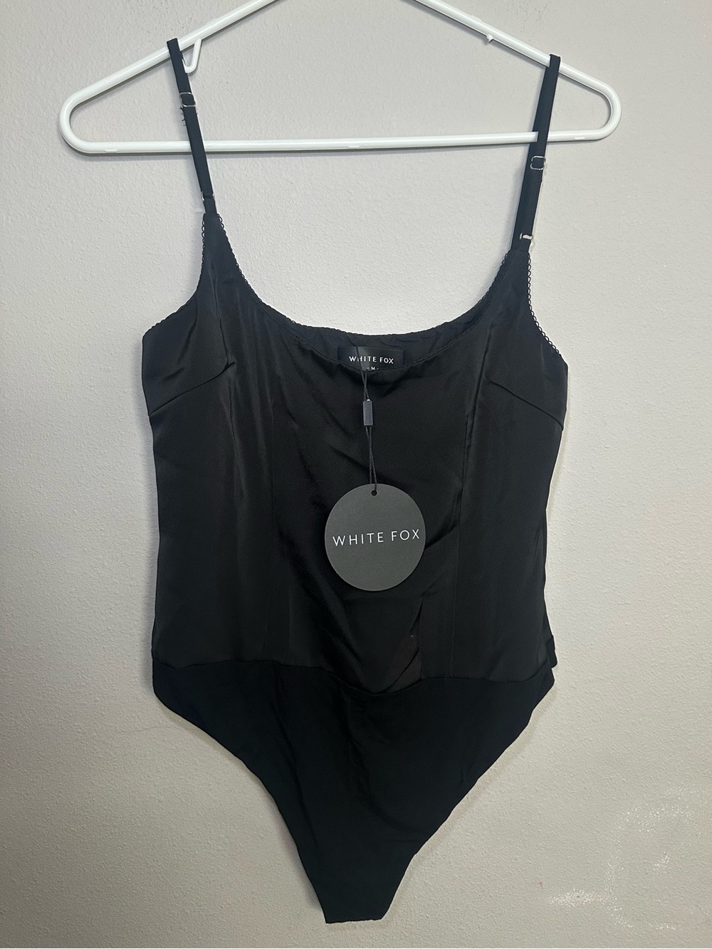 White Fox Boutique Black Satin Bodysuit